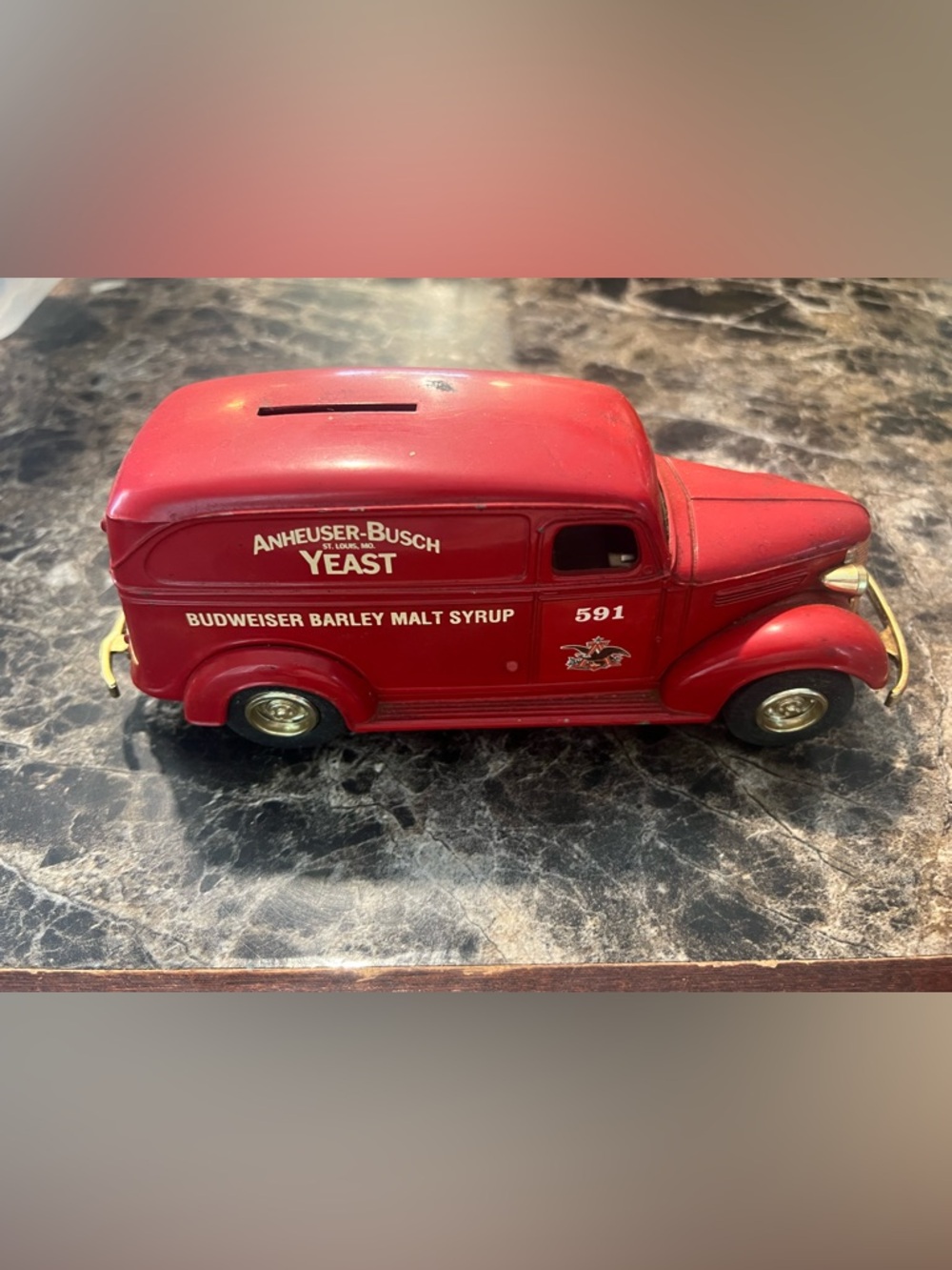 Anheuser Busch 1938 Panel Truck Bank GM Red 1:25 Diecast Metal